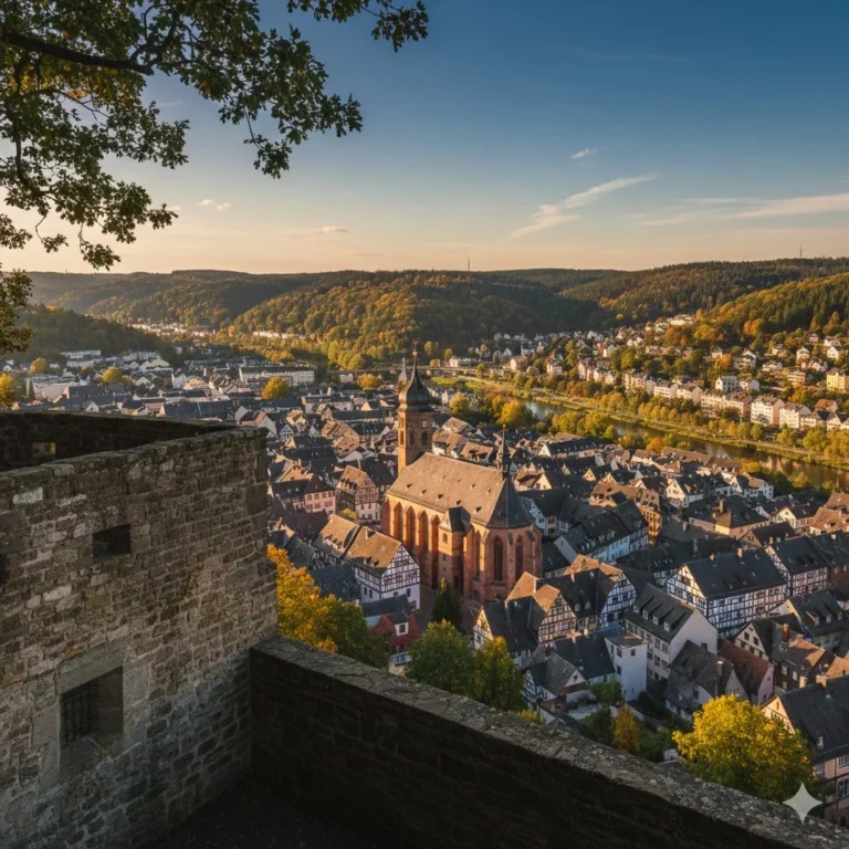 독일 지겐 여행 중 오베레스 슐로스(상성)에서 내려다본 시내 전경과 니콜라이 교회의 황금 왕관
