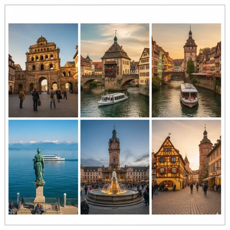 독일 여행 추천 5대 도시인 트리어, 밤베르크, 콘스탄츠, 로텐부르크, 만하임의 랜드마크를 담은 콜라주 이미지